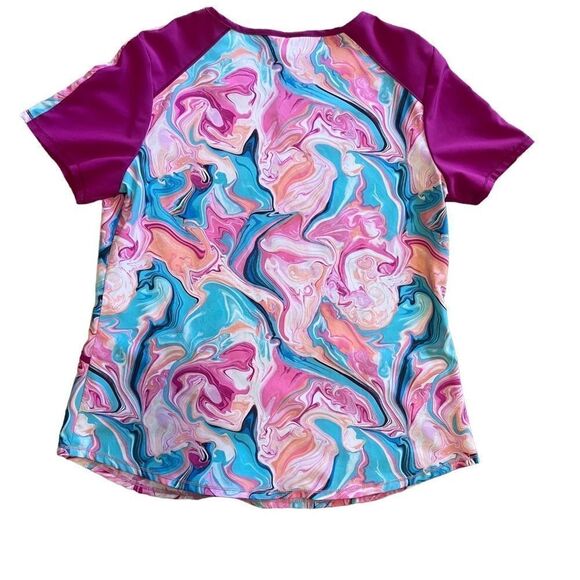 Scrubstar Pink Marble Print Scrub Top. Two Front Pockets with Pen Pocket. Sz Med - Picture 4 of 8